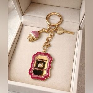 Gold and Pink Keychain/ bag charm with Charms